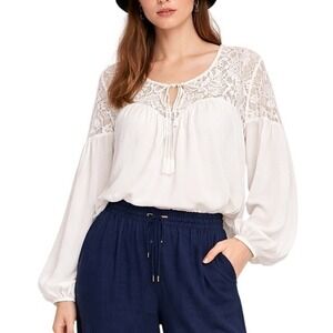 Abercrombie & Fitch Y2K Cottagecore White Lace Yoke  Long Sleeve Blouse Size M